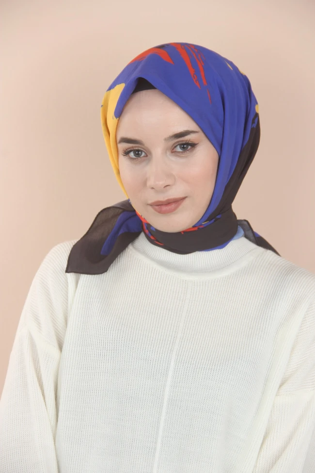 LACİVERT Loryan Scarf Diamond Fırça Eşarp