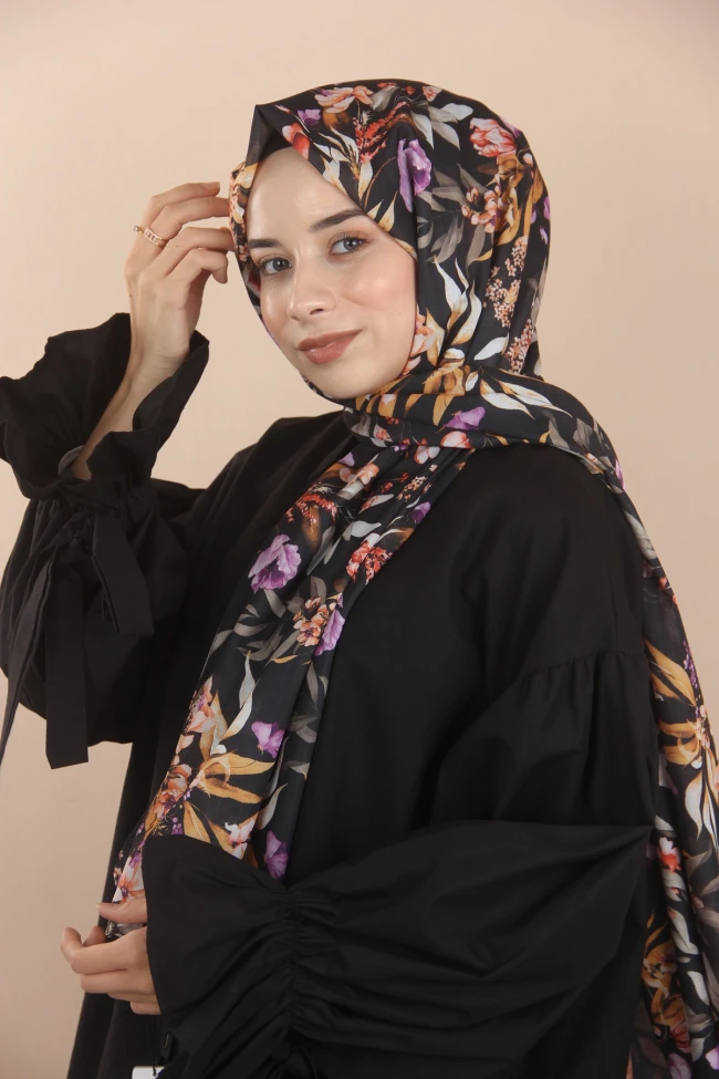 SİYAH Loryan Scarf Linen Summer Gül Şal