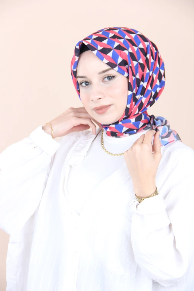 Fuşya-saks Loryan Scarf Diamond Baklava Eşarp