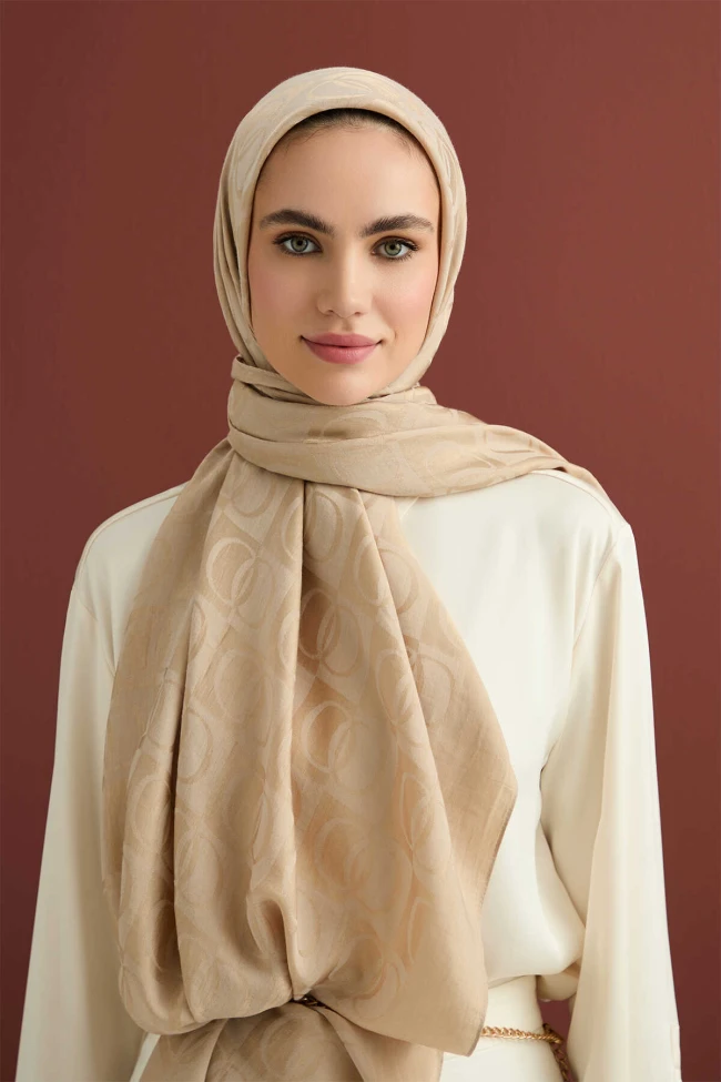 Beige İmannoor Dama Desen Naia Pamuk Şal 241-3001