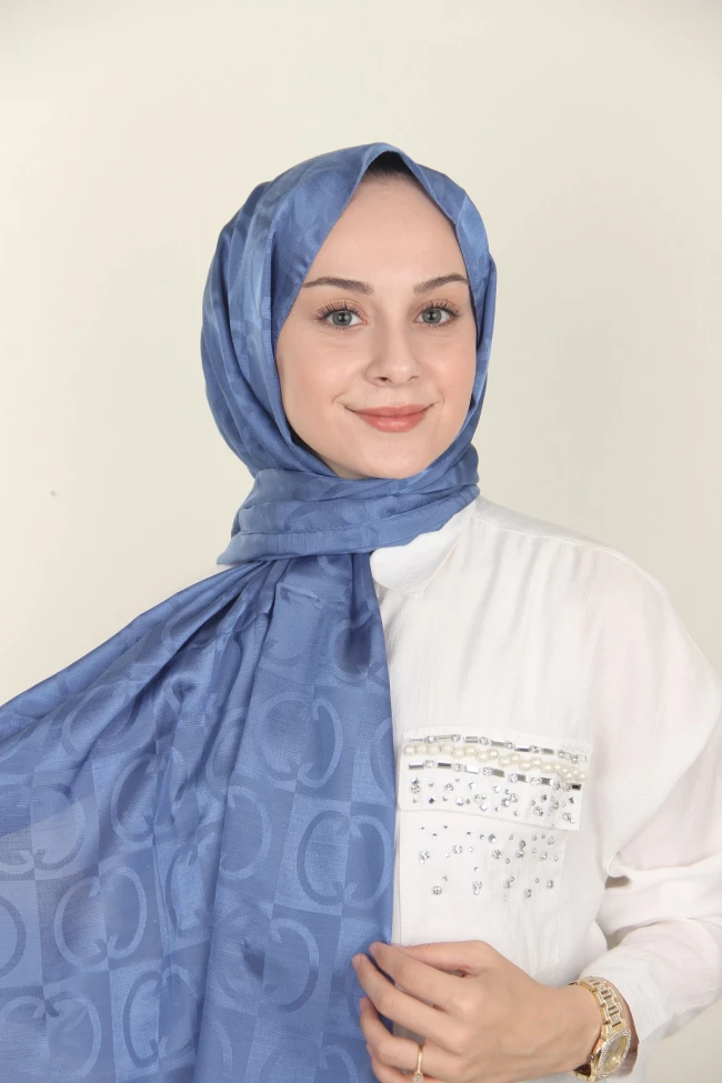 İNDİGO Siyane Scarf Halka Desen Monogram Pamuk Şal