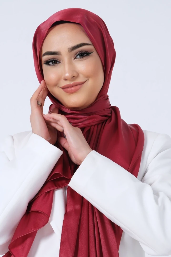 BORDO Harem Scarf Kristal Saten Şal