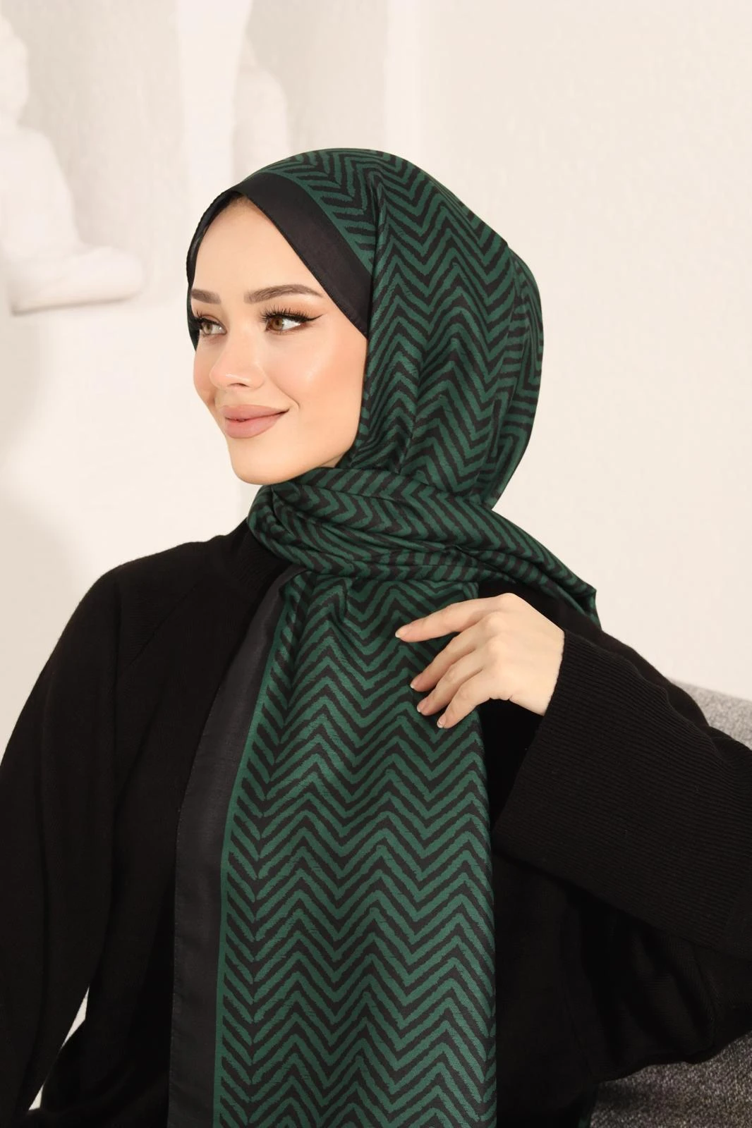 Koyu Zümrüt Siyane Scarf Ok Desen Şal