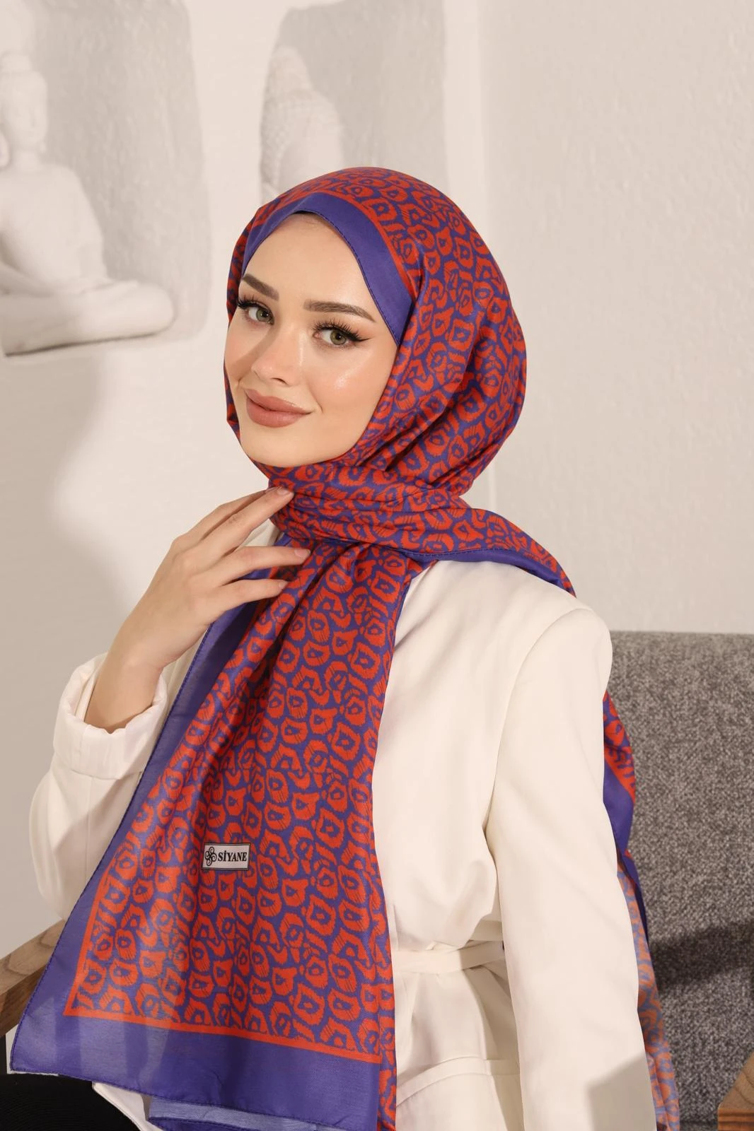 Mor Siyane Scarf Gözcü Desen Şal