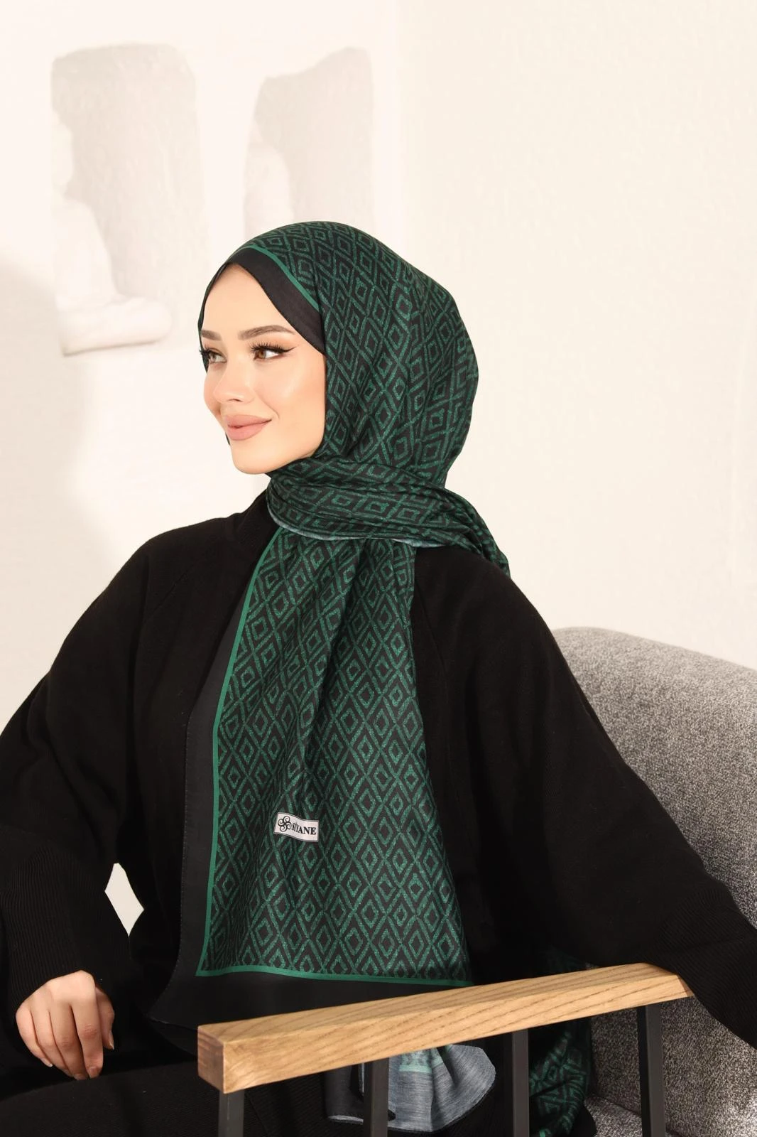 ZÜMRÜT Siyane Scarf Küçük Baklava Desen Şal