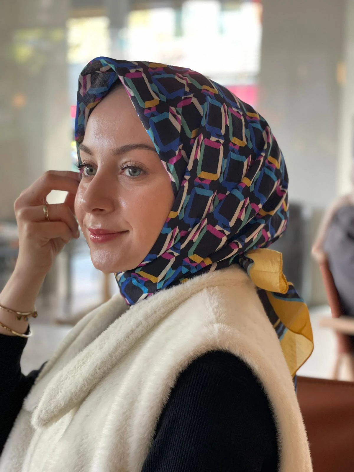 Hardal-Siyah Loryan Scarf Diamond Plaid Pamuk Eşarp