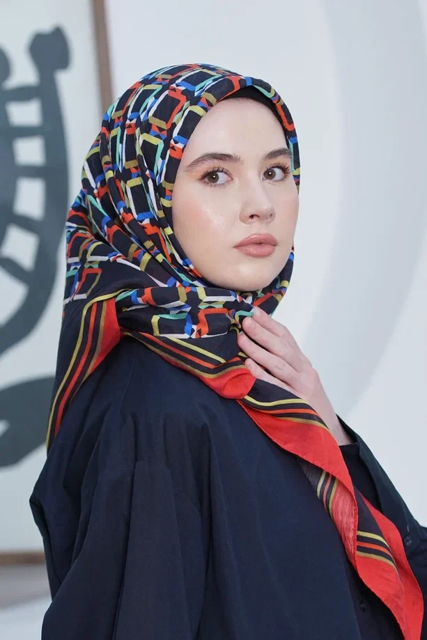 Kırmızı Loryan Scarf Diamond Plaid Pamuk Eşarp