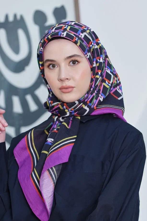 Mürdüm Siyah Loryan Scarf Diamond Plaid Pamuk Eşarp