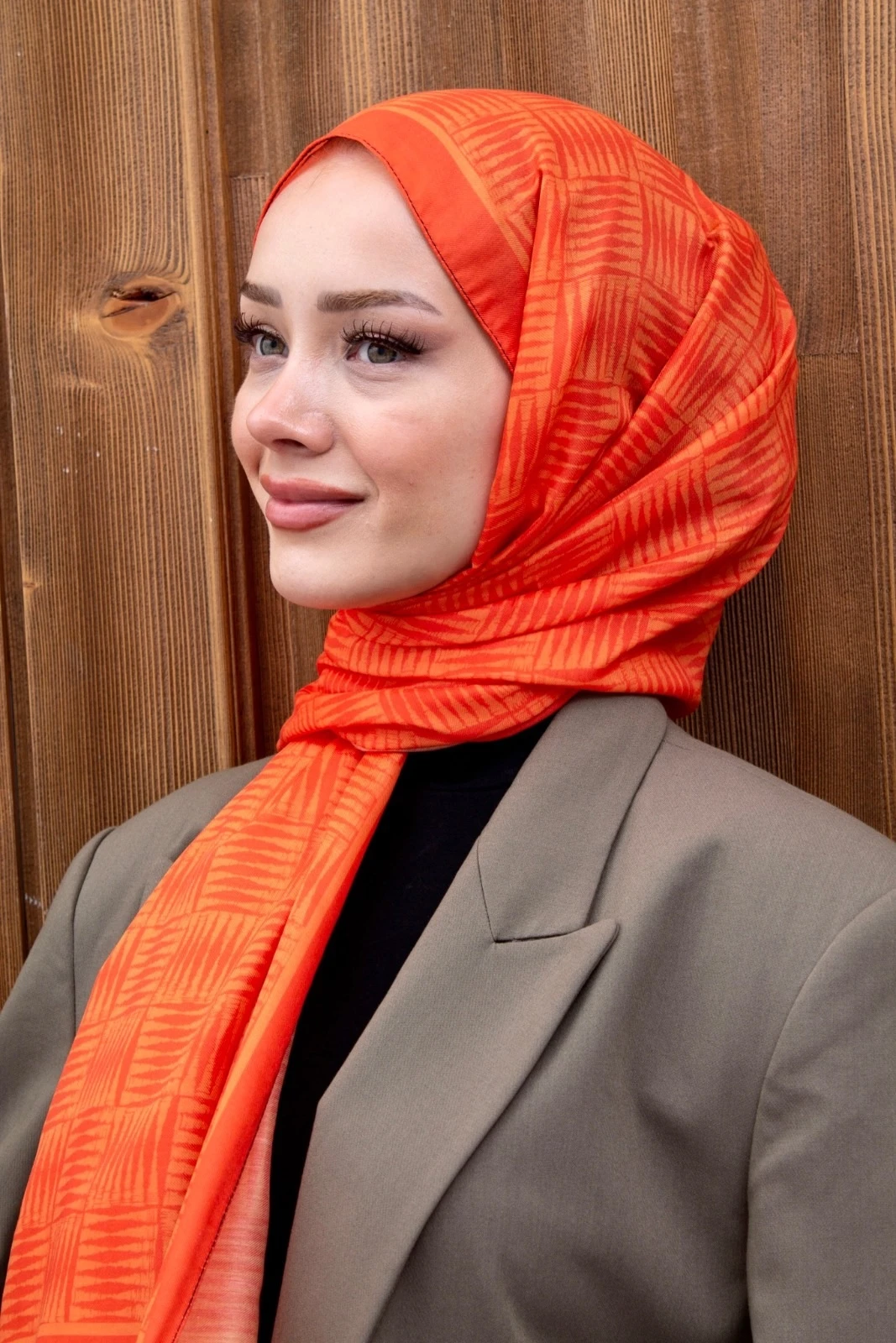 Siyane Scarf Blok Desen Şal