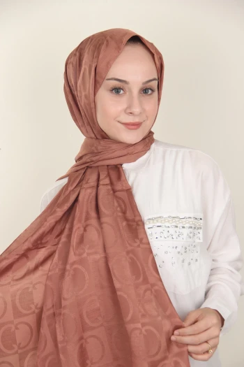 Bakır Siyane Scarf Halka Desen Monogram Pamuk Şal