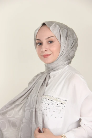 GÜMÜŞ Siyane Scarf Halka Desen Monogram Pamuk Şal