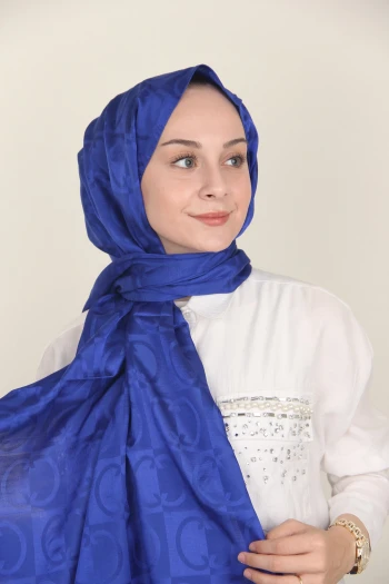 Saks Siyane Scarf Halka Desen Monogram Pamuk Şal