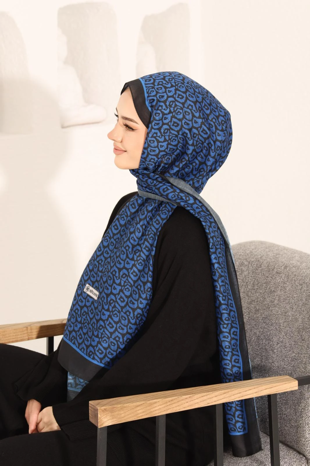 Saks Siyane Scarf Gözcü Desen Şal