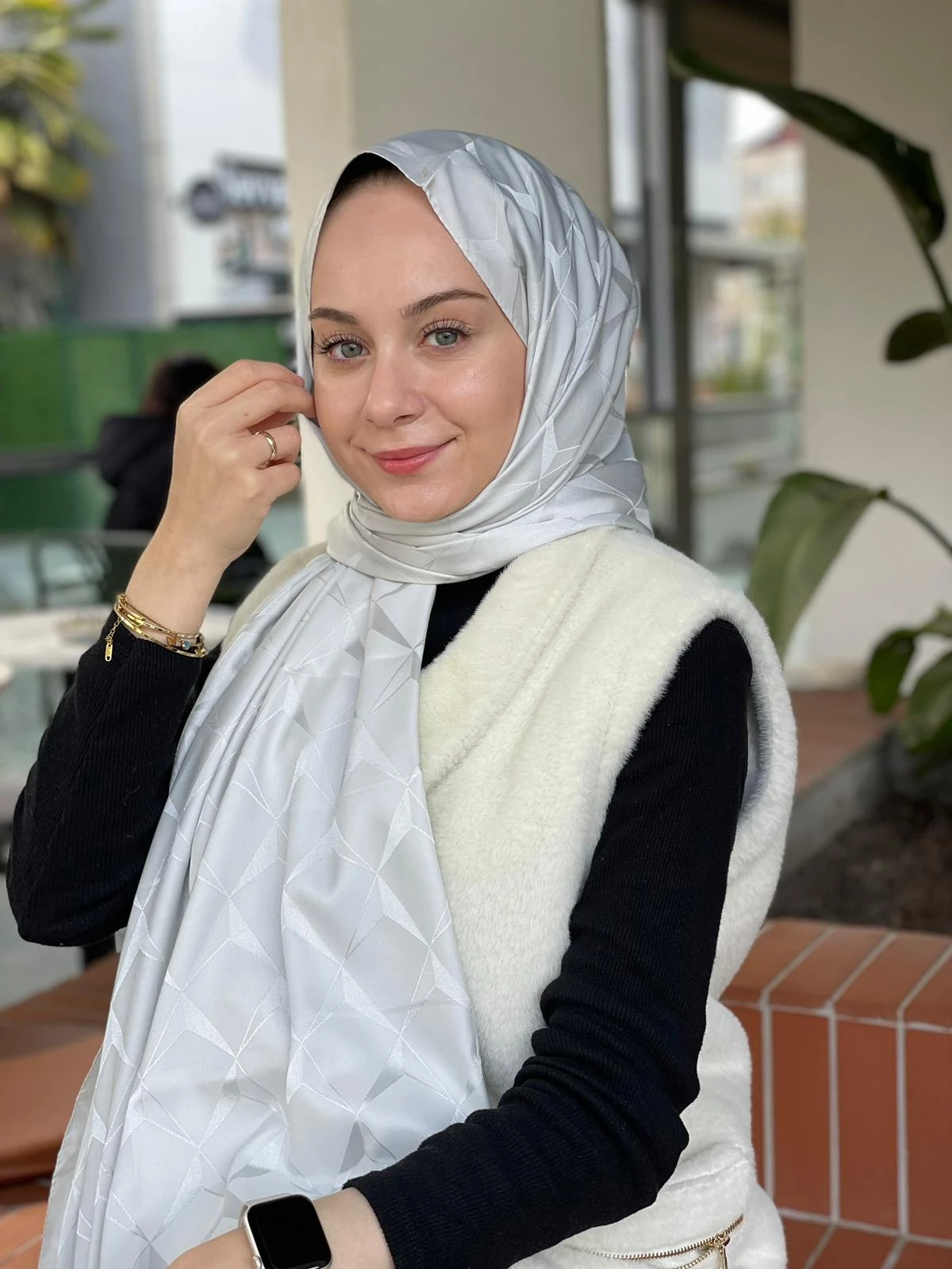 Gümüş Gri Loryan Scarf Floş Jakar Cupra Şal