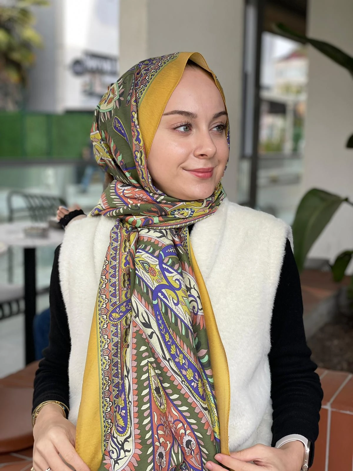 Hardal Loryan Scarf Desenli Henna Eşarp