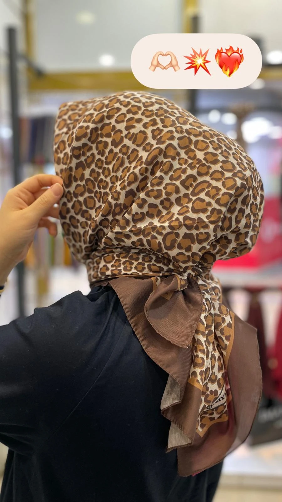 Kahve Siyane Scarf Leopar Desenli Pamuk Eşarp