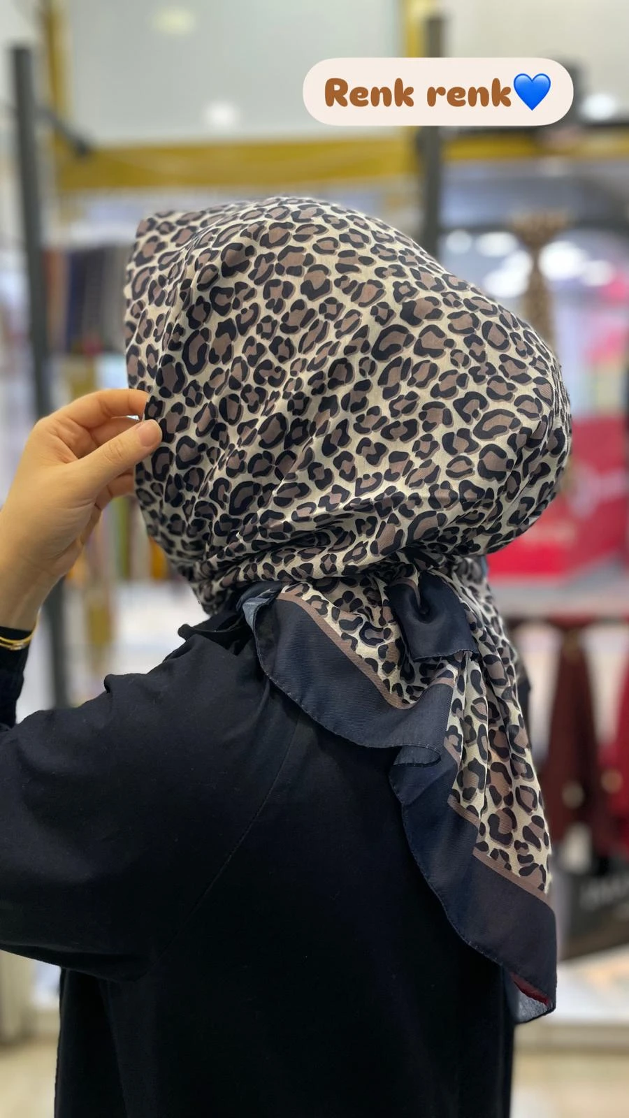 LACİVERT Siyane Scarf Leopar Desenli Pamuk Eşarp