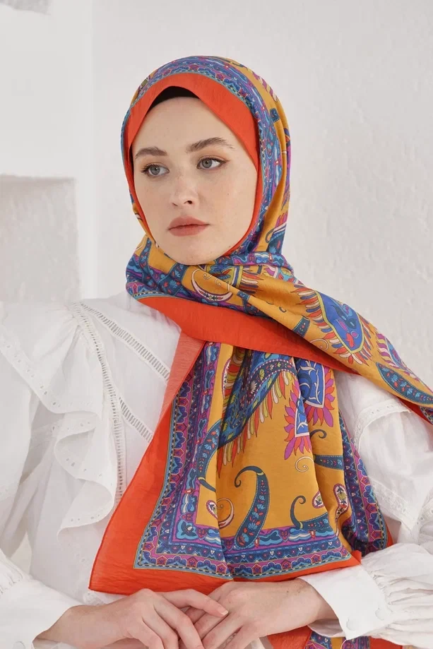 Mercan Loryan Scarf Desenli Henna Eşarp