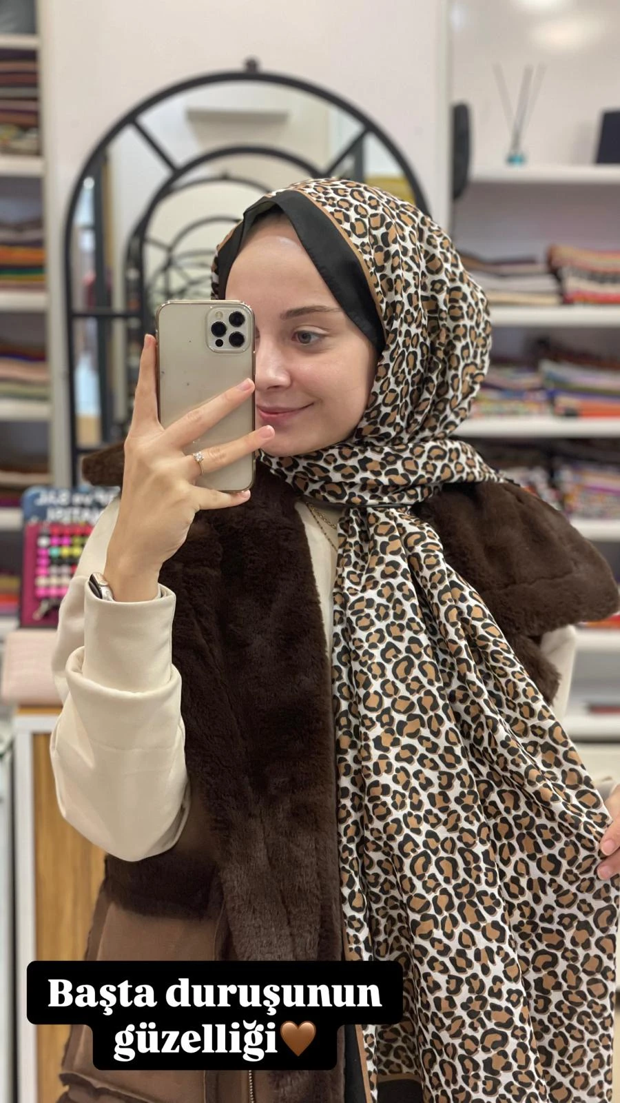 Siyah-Karamel Siyane Scarf Leopar Desen Şal