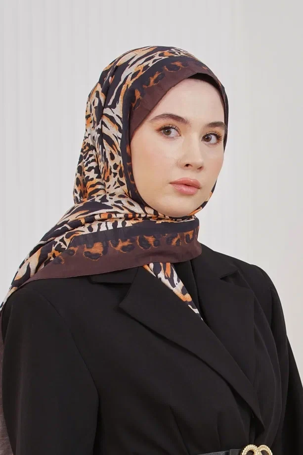 ACI KAHVE Loryan Scarf Diamond Leopar Şal