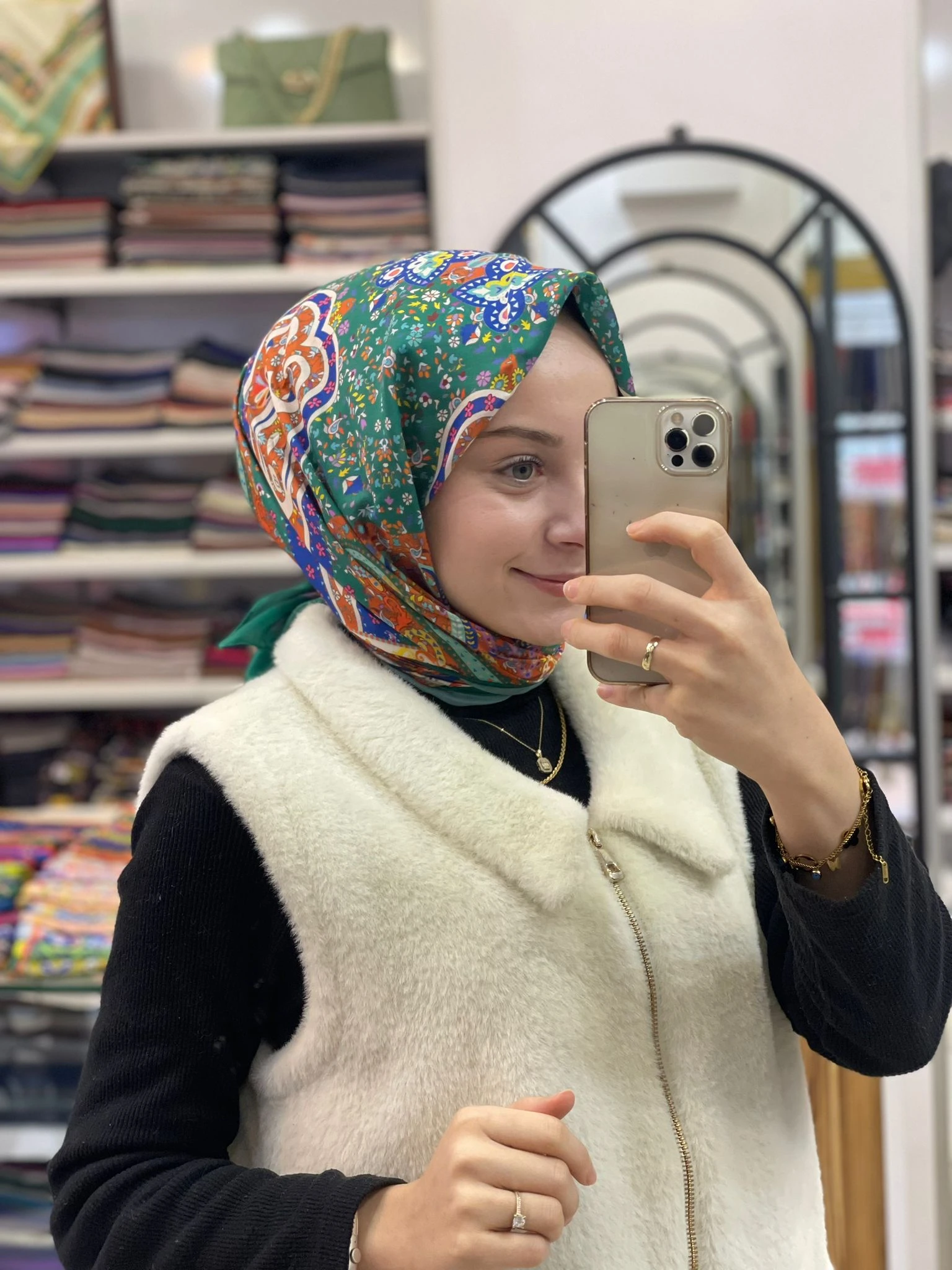 Benetton Siyane Scarf Renkli Etnik Desen Pamuk Eşarp