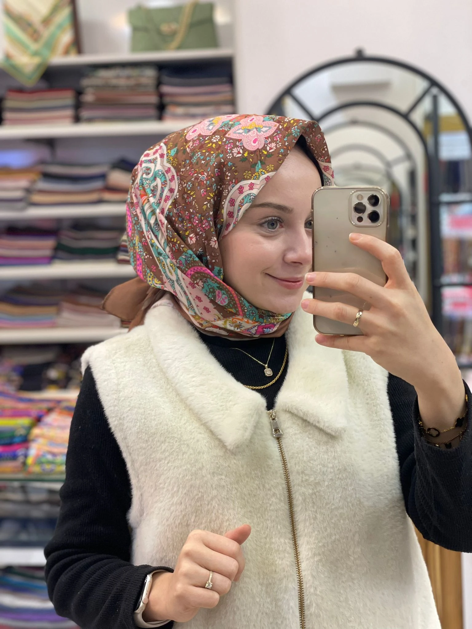 Çikolata Siyane Scarf Renkli Etnik Desen Pamuk Eşarp