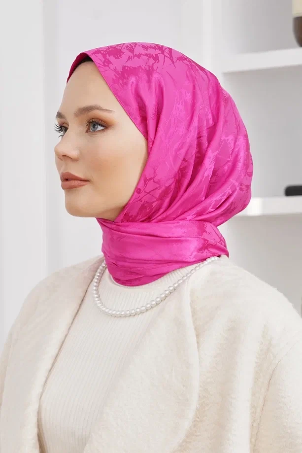 Fuşya Loryan Scarf Jakar Mermer Desen Şal