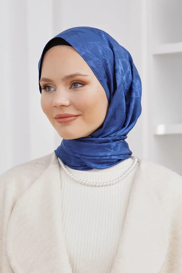 LACİVERT Loryan Scarf Jakar Mermer Desen Şal