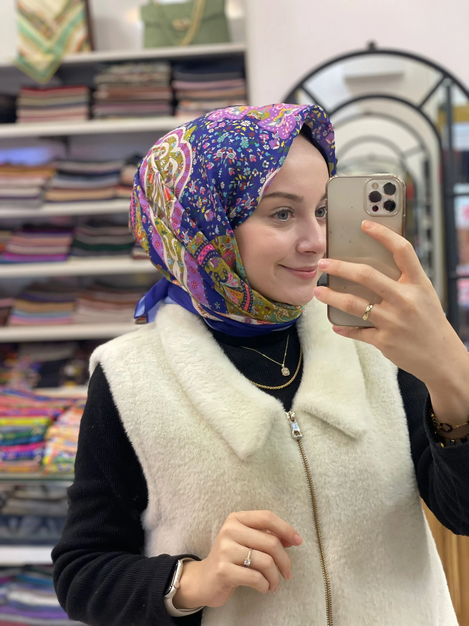 Morcivert Siyane Scarf Renkli Etnik Desen Pamuk Eşarp