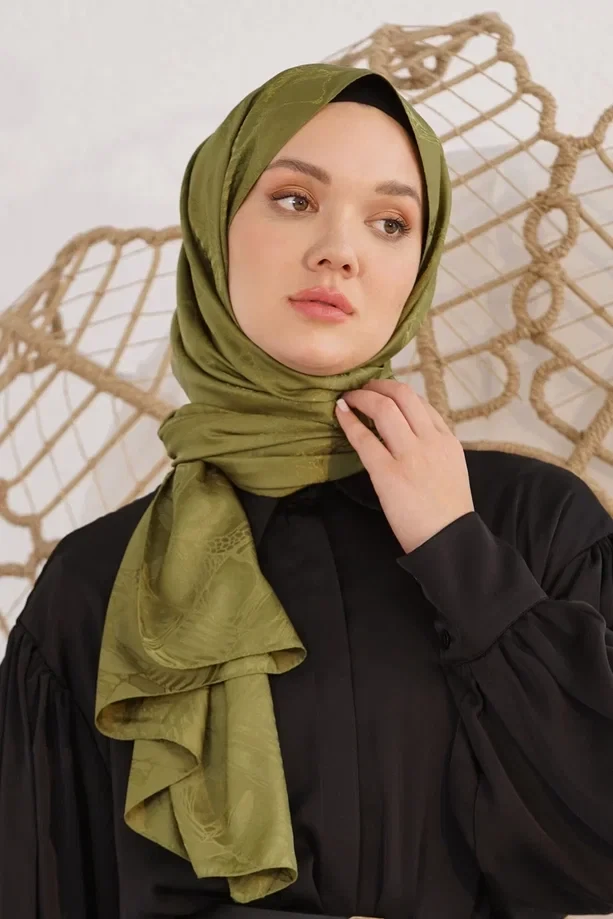 NEFTİ YEŞİL Loryan Scarf Jakar Retro Şal