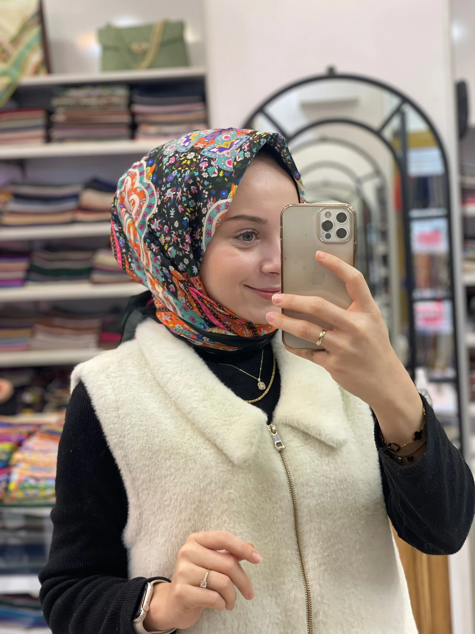 SİYAH Siyane Scarf Renkli Etnik Desen Pamuk Eşarp